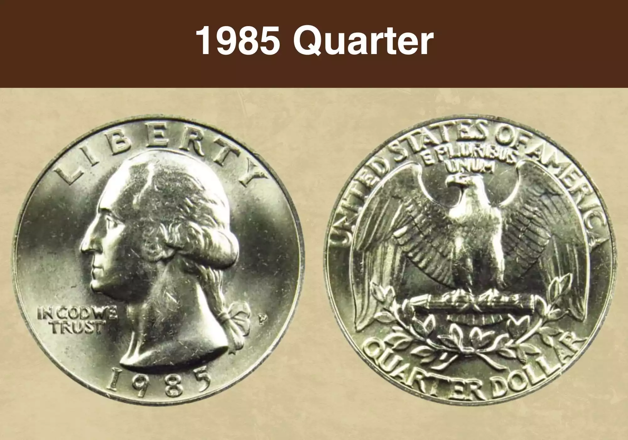 1985 Washington quarter obverse and reverse showing mint mark location and eagle design